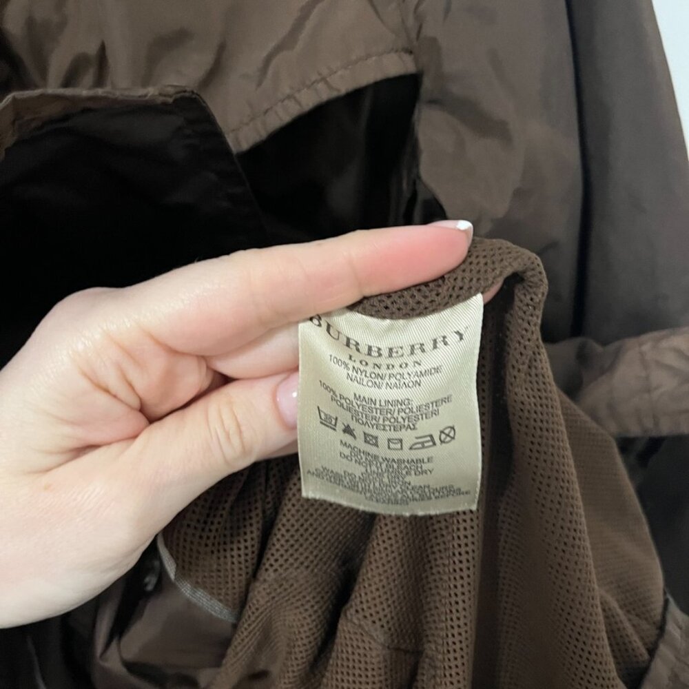 Burberry Brown Double Breasted Nylon Rain Coat Size 6 - Picture 6 of 11
